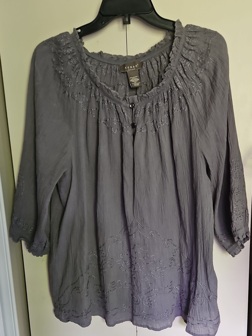 Kenar Grey Embroidered Peasant Tunic Sz2X Ptp26+ L27